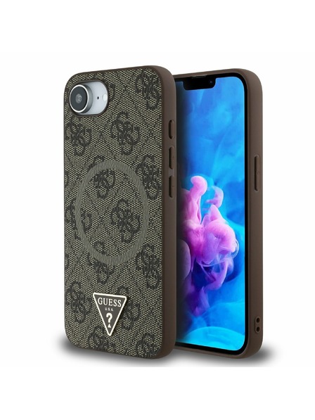 Guess Guess PU 4G Strass Trokutasti Metal Logo Stražnji Poklopac za iPhone 16e Brown