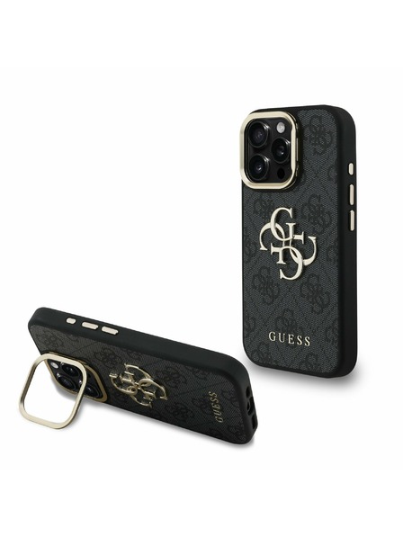 Guess Guess PU 4G Metal Logo Stalak Okvir Kamere Stražnji Poklopac za iPhone 16 Pro Max Black