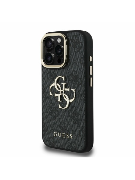 Guess Guess PU 4G Metal Logo Stalak Okvir Kamere Stražnji Poklopac za iPhone 16 Pro Max Black