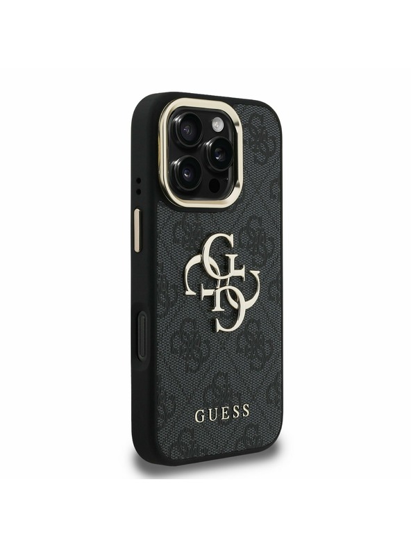 Guess Guess PU 4G Metal Logo Stalak Okvir Kamere Stražnji Poklopac za iPhone 16 Pro Max Black