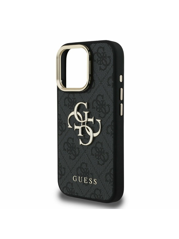 Guess Guess PU 4G Metal Logo Stalak Okvir Kamere Stražnji Poklopac za iPhone 16 Pro Max Black