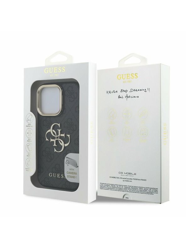 Guess Guess PU 4G Metal Logo Stalak Okvir Kamere Stražnji Poklopac za iPhone 16 Pro Max Black