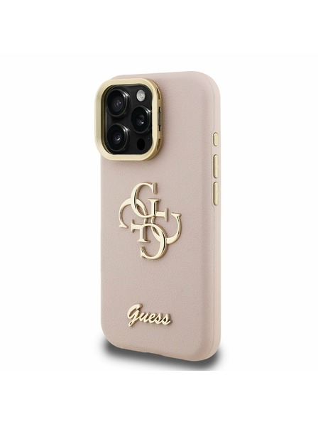 Guess Guess PU Zrnasti 4G Logo Stalak Okvir Kamere Stražnji Poklopac za iPhone 15 Pro Pink