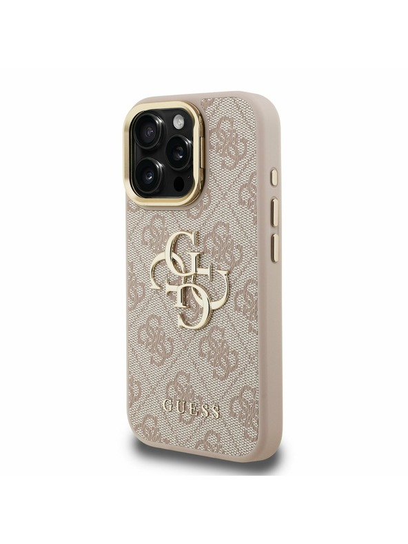 Guess Guess PU 4G Metal Logo Stalak Okvir Kamere Stražnji Poklopac za iPhone 15 Pro Pink