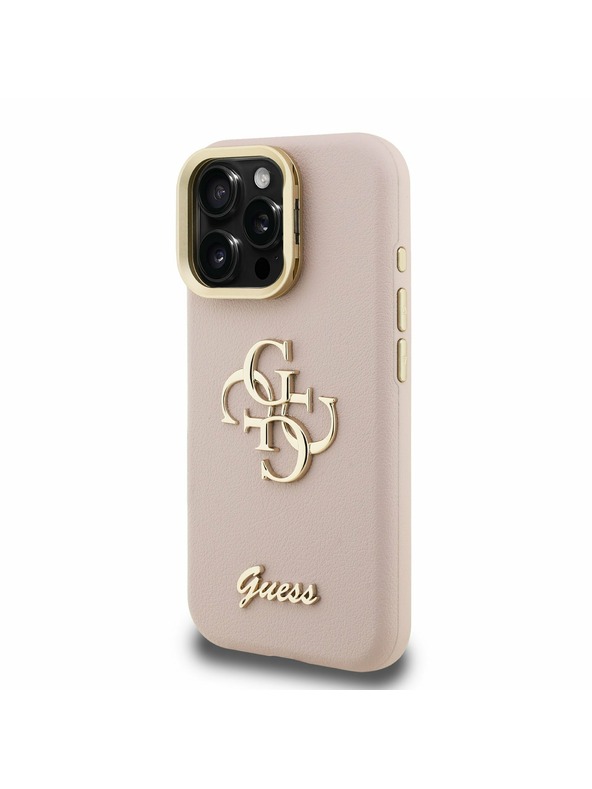 Guess Guess PU Zrnasti 4G Logo Stalak Okvir Kamere Stražnji Poklopac za iPhone 15 Pro Max Pink