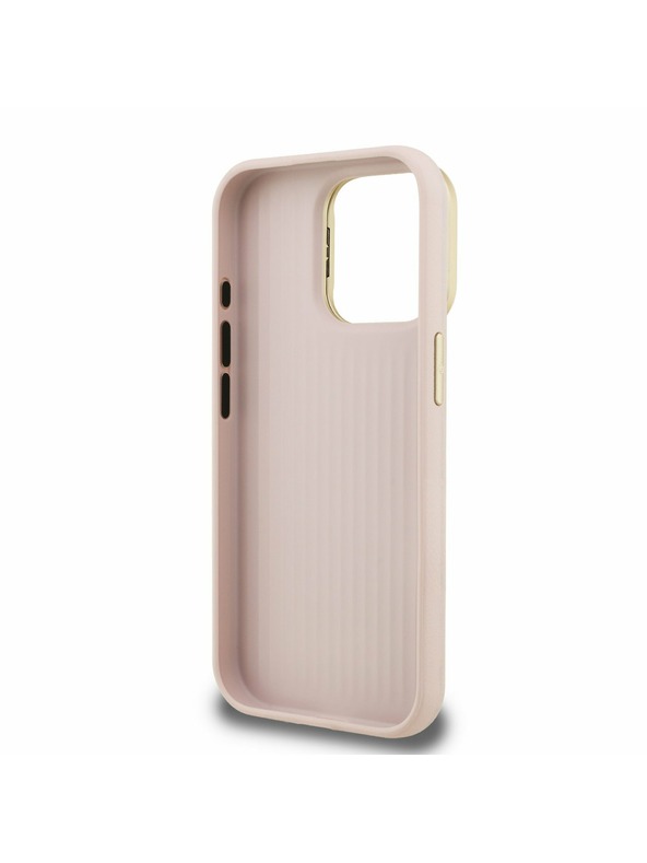 Guess Guess PU Zrnasti 4G Logo Stalak Okvir Kamere Stražnji Poklopac za iPhone 15 Pro Max Pink