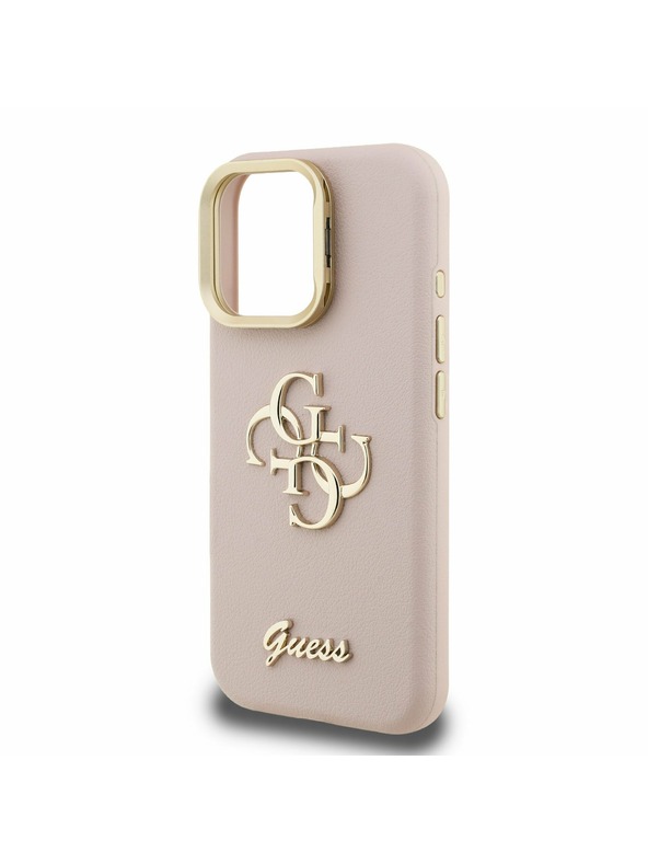 Guess Guess PU Zrnasti 4G Logo Stalak Okvir Kamere Stražnji Poklopac za iPhone 16 Pro Max Pink