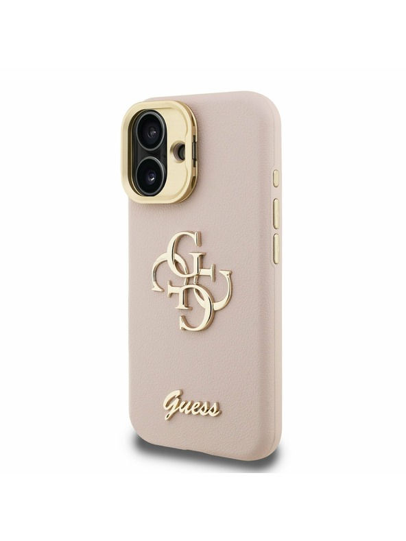 Guess Guess PU Zrnasti 4G Logo Stalak Okvir Kamere Stražnji Poklopac za iPhone 16 Pink