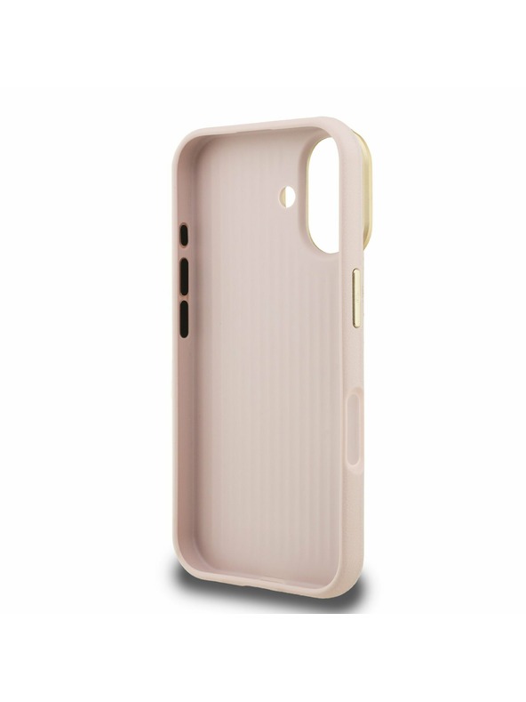 Guess Guess PU Zrnasti 4G Logo Stalak Okvir Kamere Stražnji Poklopac za iPhone 16 Pink