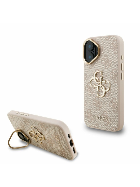 Guess Guess PU 4G Metal Logo Stalak Okvir Kamere Stražnji Poklopac za iPhone 16 Pink