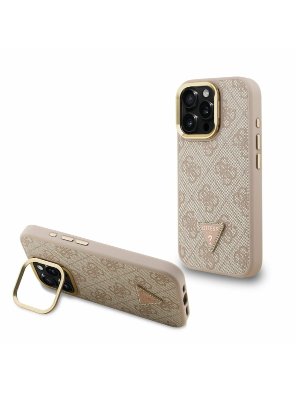 Guess Guess PU 4G Strass Trokutasti Logo Stalak Okvir Kamere MagSafe Stražnji Poklopac za iPhone 15 Pro Max Pink