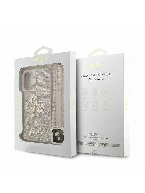 Guess Guess PU 4G Metal Logo Strap Stražnji Poklopac za iPhone 16 Pink