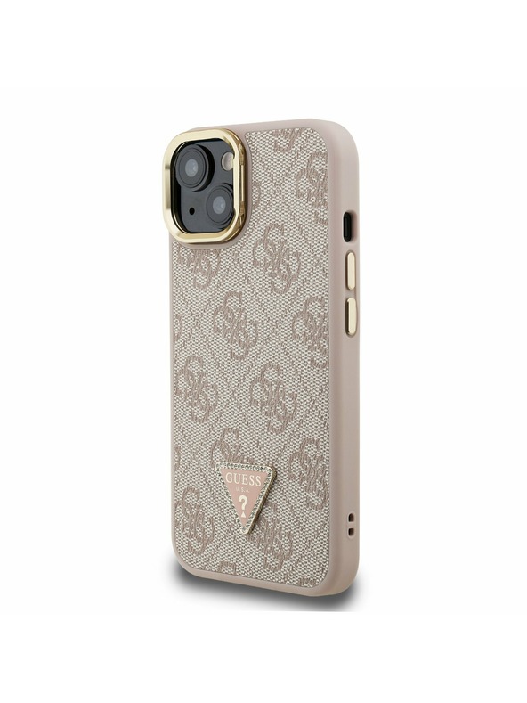 Guess Guess PU 4G Strass Trokutasti Logo Stand Stražnji Poklopac za Kameru MagSafe za iPhone 13 Roza