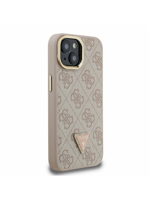 Guess Guess PU 4G Strass Trokutasti Logo Stand Stražnji Poklopac za Kameru MagSafe za iPhone 13 Roza