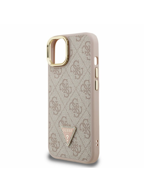 Guess Guess PU 4G Strass Trokutasti Logo Stand Stražnji Poklopac za Kameru MagSafe za iPhone 13 Roza