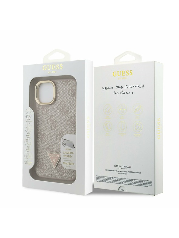 Guess Guess PU 4G Strass Trokutasti Logo Stand Stražnji Poklopac za Kameru MagSafe za iPhone 13 Roza