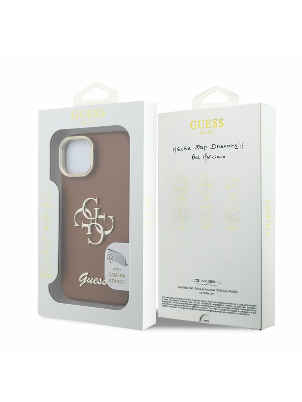 Guess Guess PU Grained 4G Logo Stand Stražnji Poklopac za iPhone 14 Smeđa