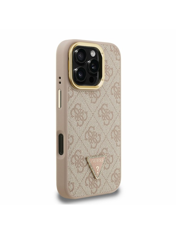 Guess Guess PU 4G Strass Trokutasti Logo Stand Stražnji Poklopac za Kameru MagSafe za iPhone 16 Pro Roza