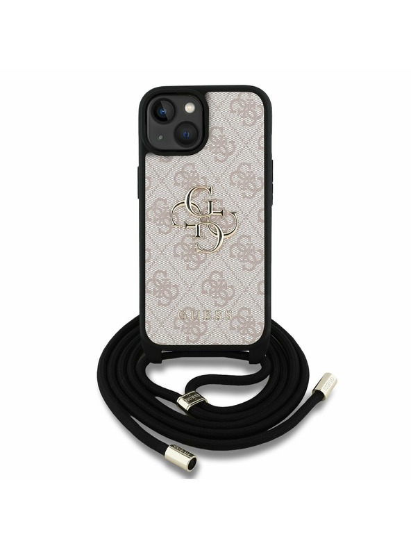 Guess Guess PU 4G Metalni Logo Crossbody Remen Stražnji Poklopac za iPhone 15 Roza