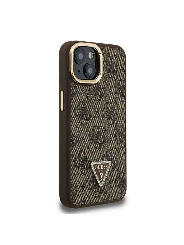 Guess Guess PU 4G Strass Trokutasti Logo Stand Stražnji Poklopac za Kameru MagSafe za iPhone 13 Smeđa