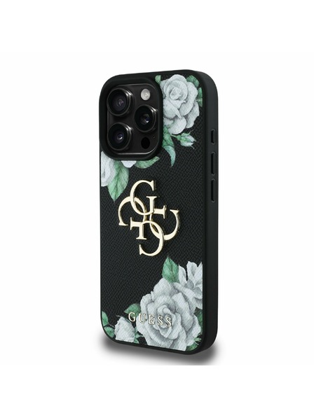 Guess Guess PU Grained Ruže 4G Metalni Logo Stražnji Poklopac za iPhone 16 Pro Crna