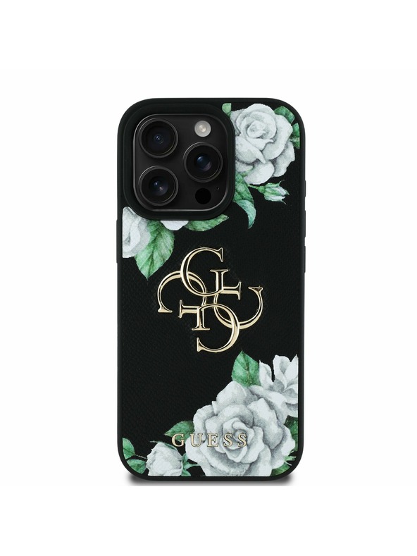 Guess Guess PU Grained Ruže 4G Metalni Logo Stražnji Poklopac za iPhone 16 Pro Crna