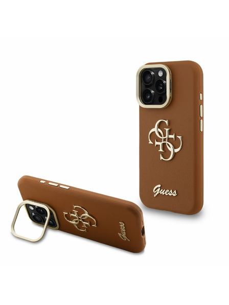Guess Guess PU Grained 4G Logo Stand Stražnji Poklopac za iPhone 15 Pro Max Smeđa