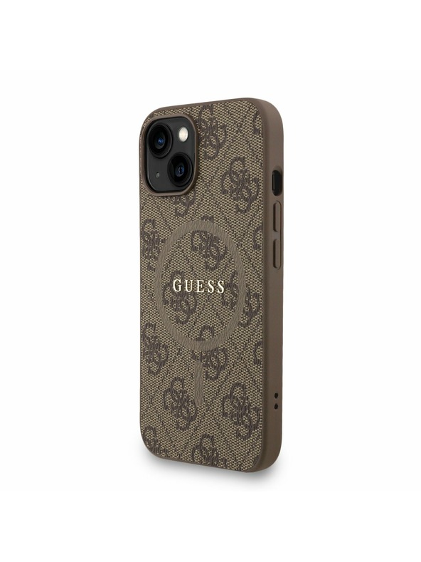 Guess Guess PU Leather 4G Colored Ring Strap MagSafe Stražnji Poklopac za iPhone 15 Smeđi