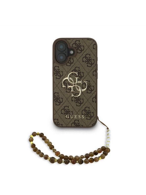 Guess Guess PU 4G Metal Logo Strap Stražnji Poklopac za iPhone 16 Smeđi