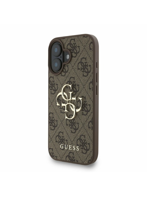 Guess Guess PU 4G Metal Logo Strap Stražnji Poklopac za iPhone 16 Smeđi