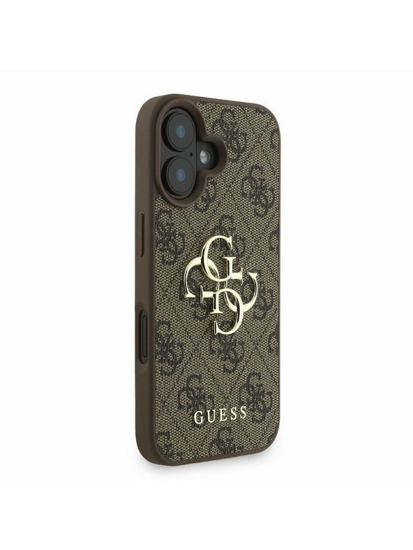 Guess Guess PU 4G Metal Logo Strap Stražnji Poklopac za iPhone 16 Smeđi