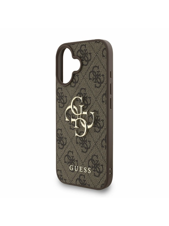 Guess Guess PU 4G Metal Logo Strap Stražnji Poklopac za iPhone 16 Smeđi