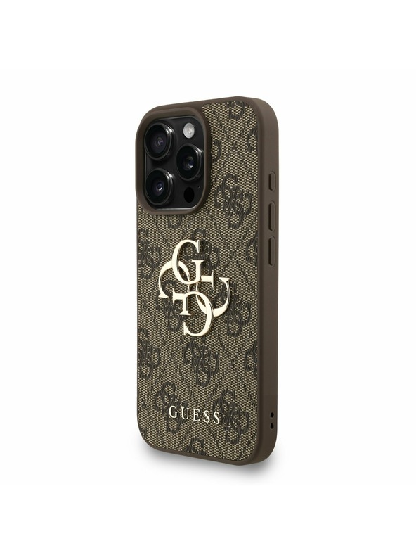 Guess Guess PU 4G Metal Logo Strap Stražnji Poklopac za iPhone 16 Pro Smeđi