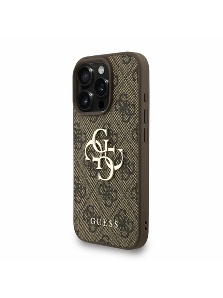 Guess Guess PU 4G Metal Logo Strap Stražnji Poklopac za iPhone 16 Pro Smeđi