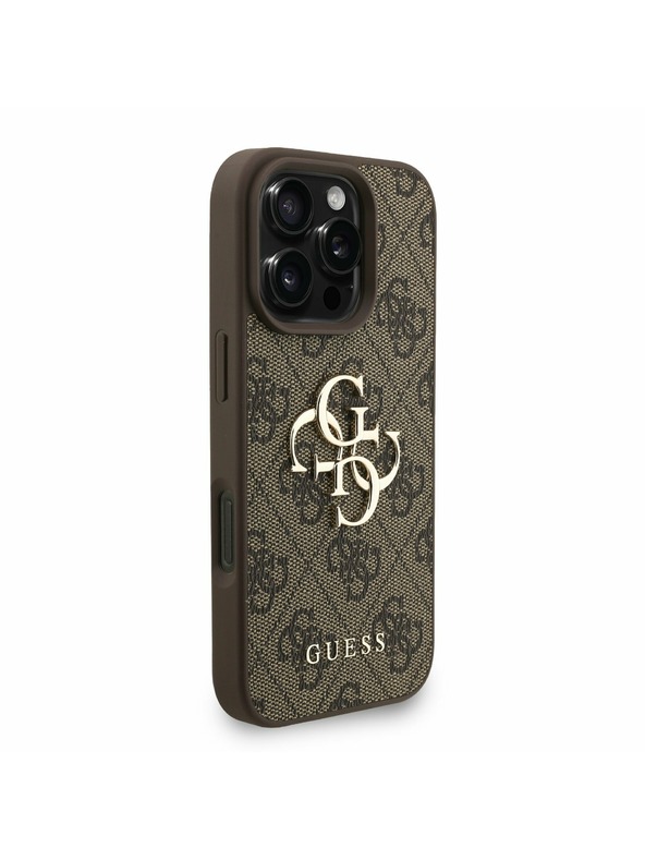 Guess Guess PU 4G Metal Logo Strap Stražnji Poklopac za iPhone 16 Pro Smeđi