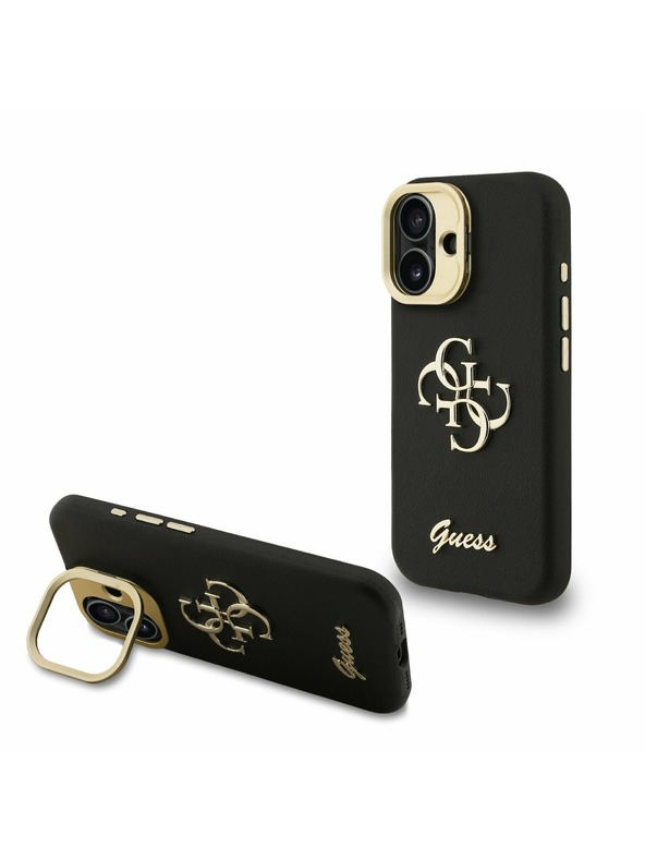Guess Guess PU Grained 4G Logo Stand Camera Frame Stražnji Poklopac za iPhone 16 Crni