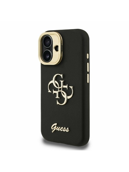 Guess Guess PU Grained 4G Logo Stand Camera Frame Stražnji Poklopac za iPhone 16 Crni