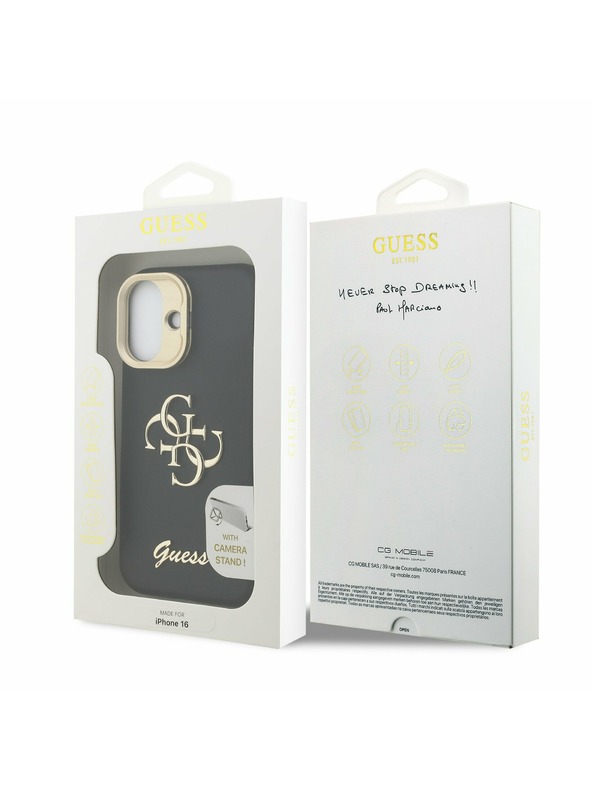 Guess Guess PU Grained 4G Logo Stand Camera Frame Stražnji Poklopac za iPhone 16 Crni