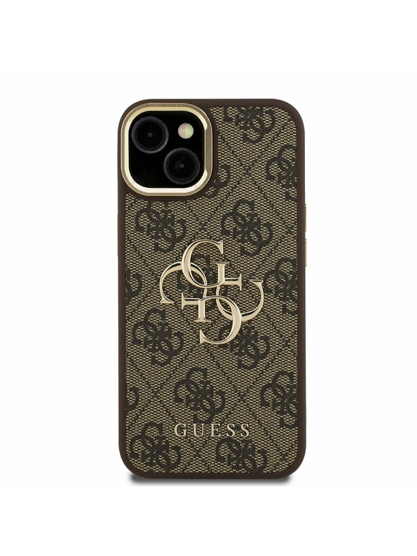 Guess Guess PU 4G Metal Logo Stand Camera Frame Stražnji Poklopac za iPhone 13 Smeđi