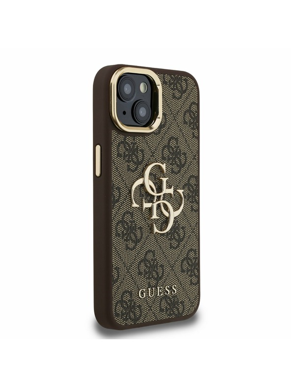 Guess Guess PU 4G Metal Logo Stand Camera Frame Stražnji Poklopac za iPhone 13 Smeđi