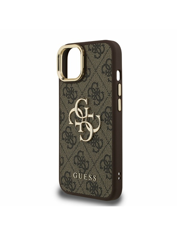 Guess Guess PU 4G Metal Logo Stand Camera Frame Stražnji Poklopac za iPhone 13 Smeđi