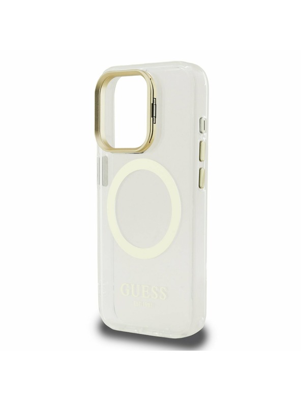 Guess Guess IML Gold Outline Stand Camera Frame MagSafe Stražnji Poklopac za iPhone 15 Pro Transparentan