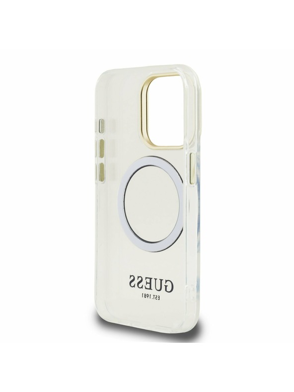 Guess Guess IML Gold Outline Stand Camera Frame MagSafe Stražnji Poklopac za iPhone 15 Pro Transparentan