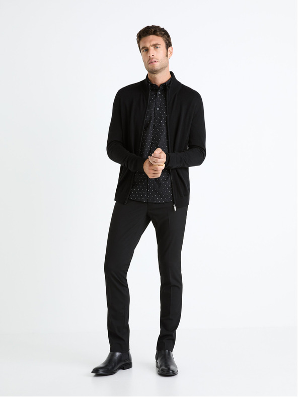 Celio Crni muški kardigan s patentnim zatvaračem od mješavine vune Celio Fecardinos