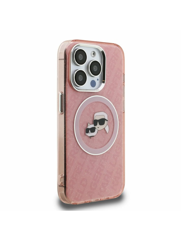Karl Lagerfeld Karl Lagerfeld IML K&CH Heads Ponovljeni logo MagSafe Stražnji poklopac za iPhone 15 Pro Max Roza