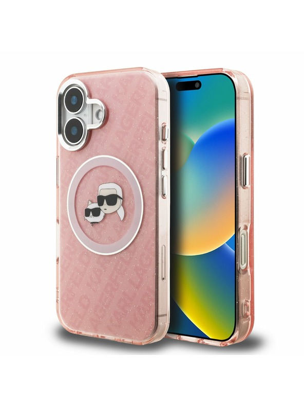 Karl Lagerfeld Karl Lagerfeld IML K&CH Heads Ponovljeni logo MagSafe Stražnji poklopac za iPhone 16 Roza