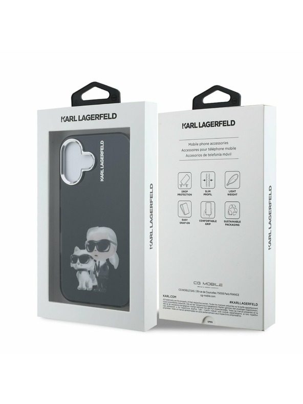 Karl Lagerfeld Karl Lagerfeld IML Aquarelle Karl and Choupette Stražnji poklopac za iPhone 16 Crna