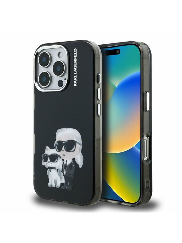 Karl Lagerfeld Karl Lagerfeld IML Aquarelle Karl and Choupette Stražnji poklopac za iPhone 16 Pro Crna