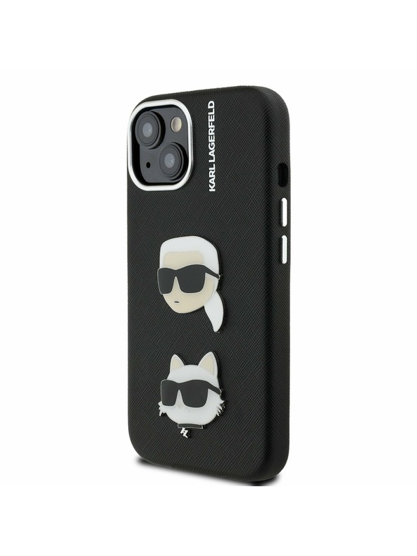 Karl Lagerfeld Karl Lagerfeld Grained PU K&CH Heads Stražnji poklopac za iPhone 15 Crna