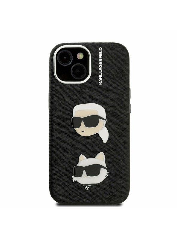 Karl Lagerfeld Karl Lagerfeld Grained PU K&CH Heads Stražnji poklopac za iPhone 15 Crna